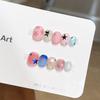 10 Pcs Short Oval Press On Nails Glossy Block Stripes And Star Designs Mix And Match False Nails For Women And Girls