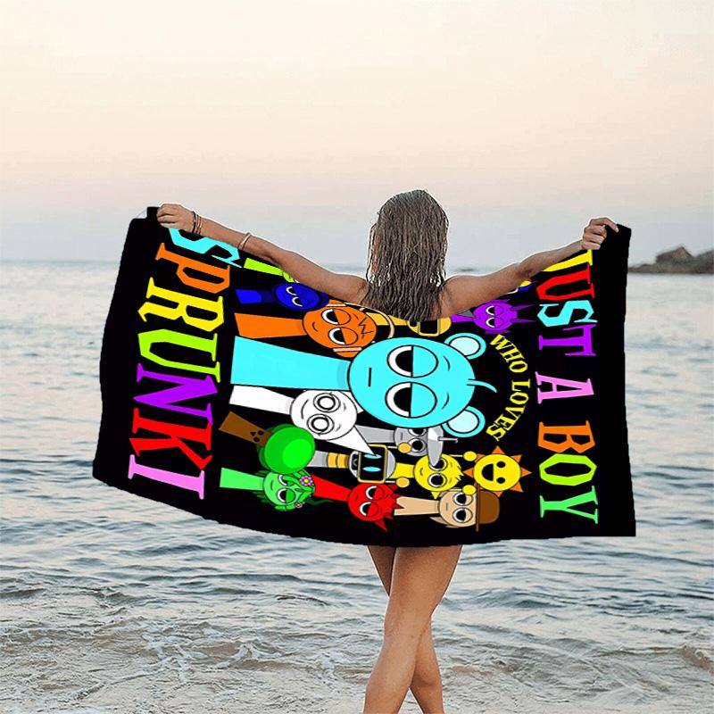 1pc SPRUNKI2 Beach Towel, Beach and Seaside Swimming Pool Equipment, Fashion Pattern, Rectangular, Travel Essentials