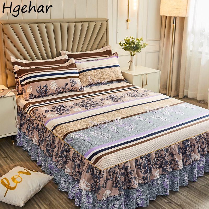 Korean Fashion Bed Skirt Washable Non-slip Single Double Bedding Luxury Modern Skin-friendly Soft Bedspread King Queen Size Home