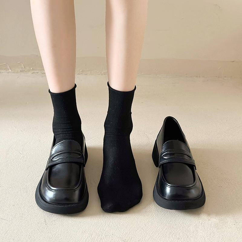 Spring Black Small Leather Shoes Women's One-pedal Women's Spring and Autumn New Single Shoes Doudou Shoes