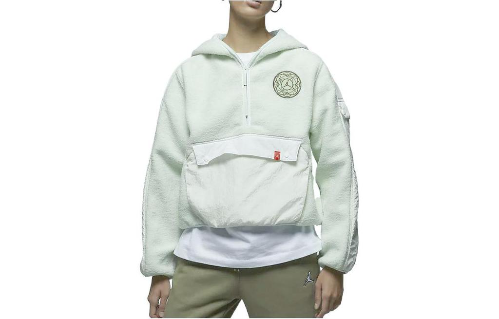 Jordan CNY Collection, Year Of The Rabbit, Half Zip Multi Pocket Fleece Lined Pullover Hooded With Semi Open Collar FB1635-394