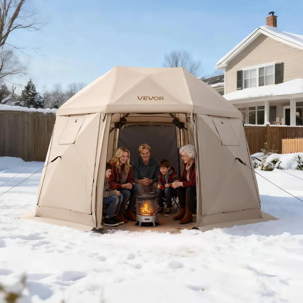 VEVOR Pop up Gazebo Screen Tent, 3.6x3.6 m, 13-Sided Spherical Camping Canopy Tent with Removable Top & Carry Bag, Quick-Set & Bite-Proof