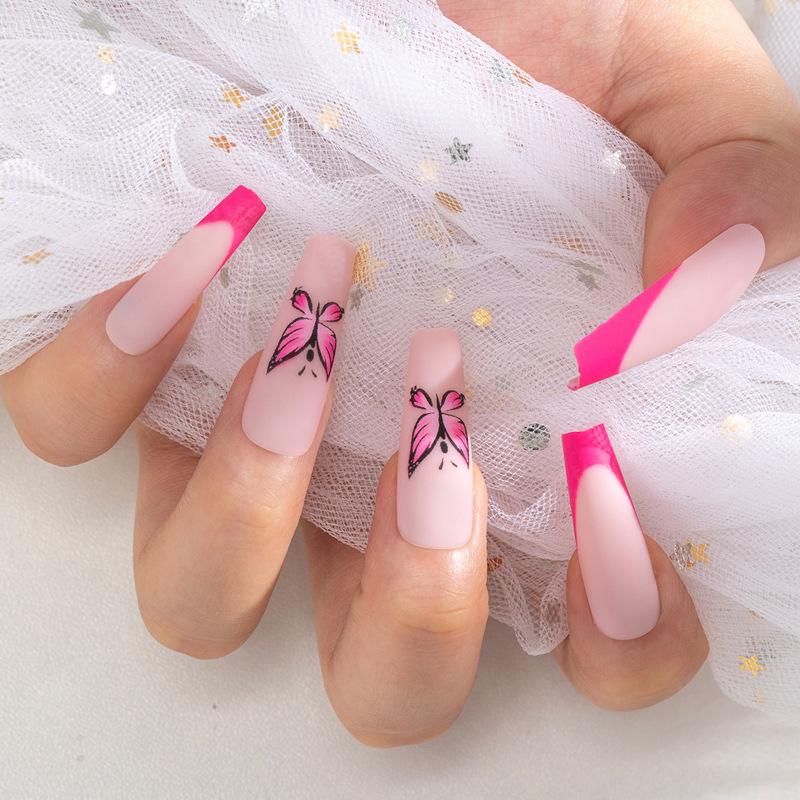 

Розовые ногти-бабочки для французского маникюра - Горячо продаваемый трендовый стиль для милых и смелых образов Glue Type