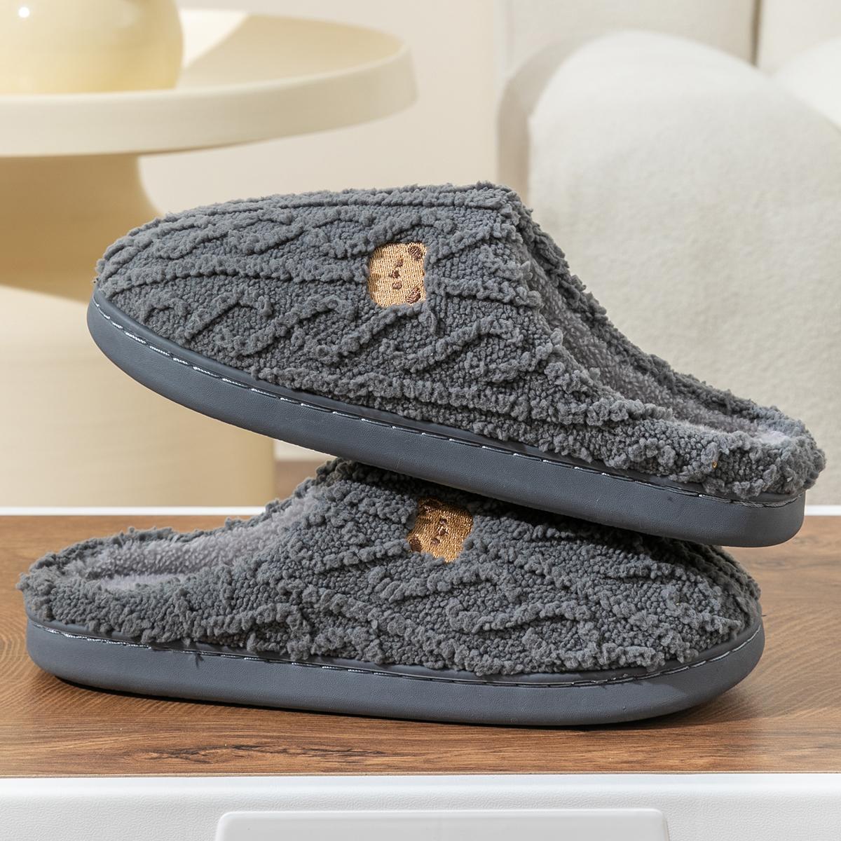 

Winter Women Home Slippers Plush Warm Flat Slides Cute Comfortable Non-slip Slippers Indoor Outdoor Men Casual Slippers 44-45 серый