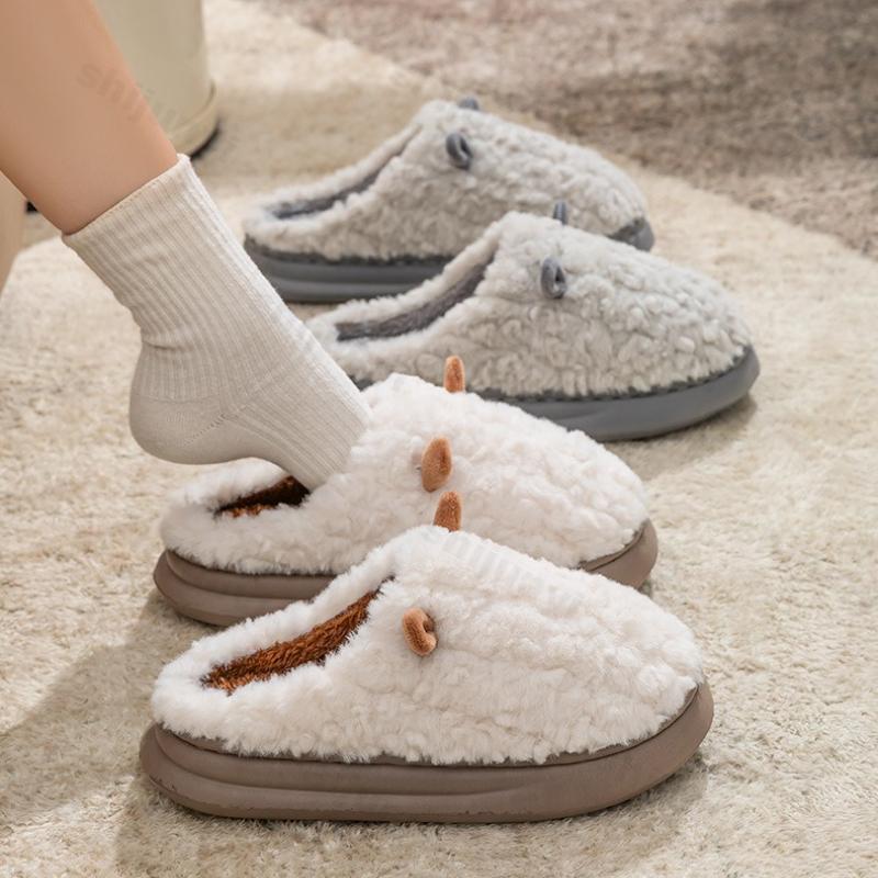 Fashion Couple's Home Slippers Winter Cute Thick Warm Indoor Women Cotton Slippers Lightweight Comfortable Non Slip Soft Sole Men Flats