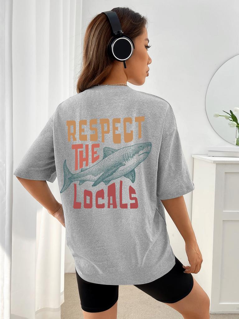 Respect The Locals Shark Tshirts Women Street Hip Hop Clothes Summer Breathable Short Sleeve Soft Comfortable T-Shirt Female