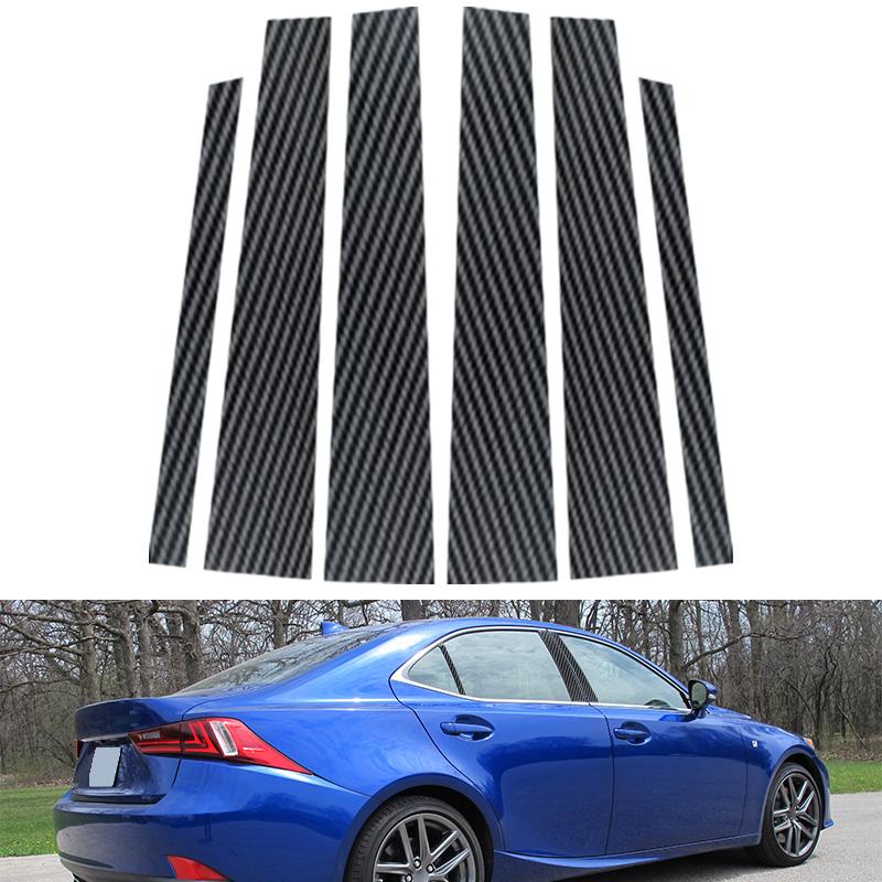6Pcs Carbon Fiber Car Door Window Center Middle Column BC Pillar Post Mirror Effect Cover Trim Sticker Fit For Lexus IS 2014-2023
