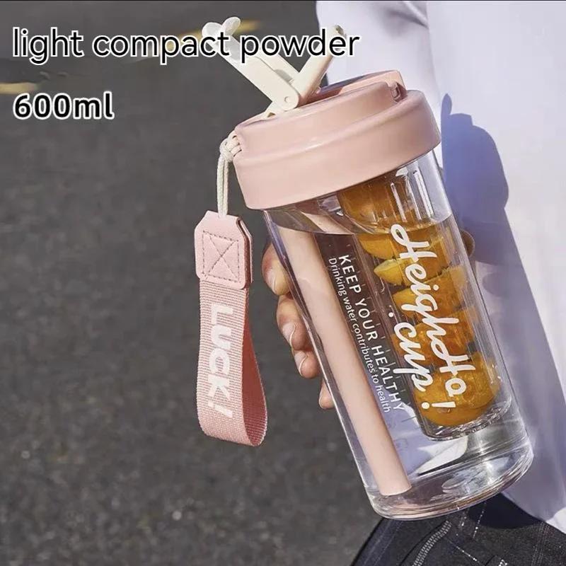 600ML Water Cup Handy Sports Water Bottle Food Grade Material Tea Partition Water Cup Female Straw Summer Portable Bottle