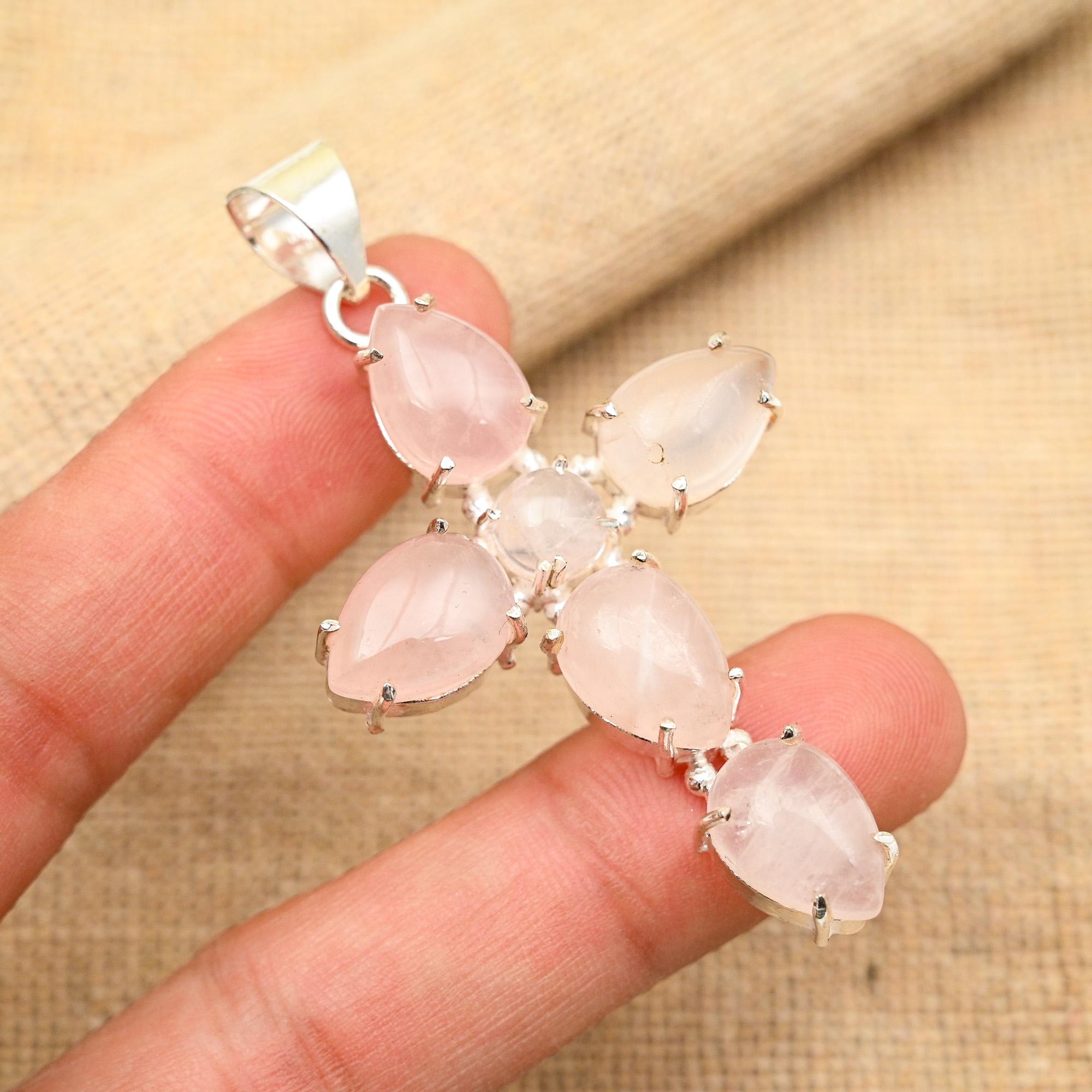 

Rose Quartz Gemstone Handmade 925 Sterling Silver Jewelry Gifts For Wife Brand New Pendant