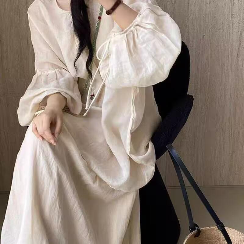 2026 Frühjahr Übergröße Damen Französisch-Chinesische Fusion Ramie Laternenärmel Hemd