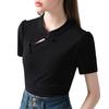 Short-sleeved T-shirt for Women's Summer New Chinese Style Women's Solid Color Stand Collar Cotton T-shirt New Chinese Style Slanted Placket Top