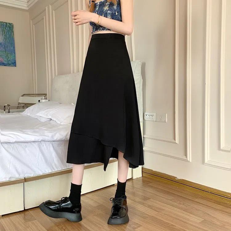 

Black High Waist Plus Size A-line Midi Bodycon Skirt Medium чёрный