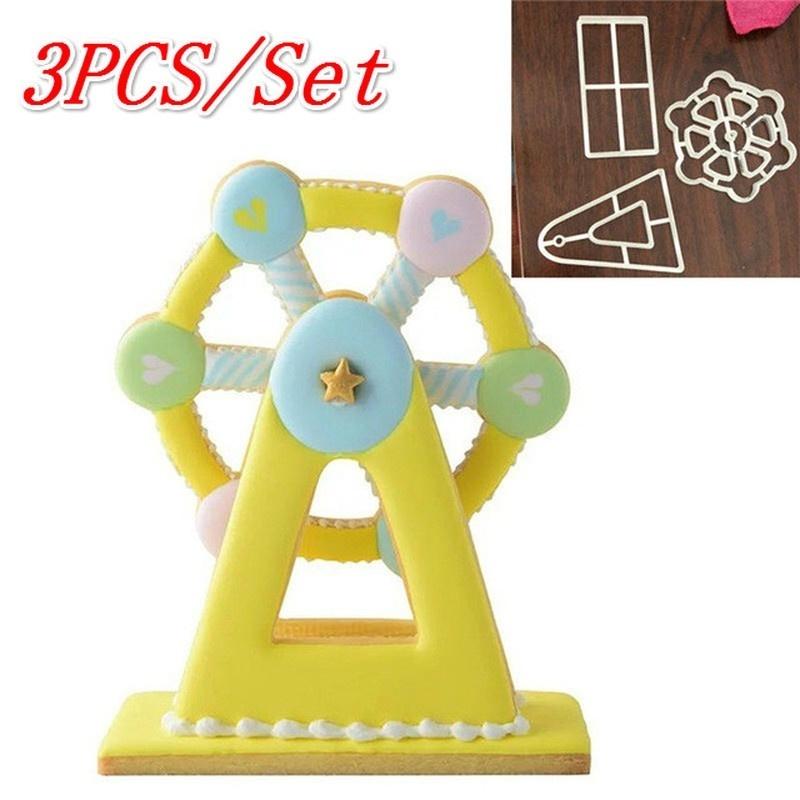 3Pcs Ferris Wheel Frosting Biscuit Mold Kitchen Baking 3D Cartoon Biscuit Cutting Embossing Mold DIY Sugar Cake Shaping Tool