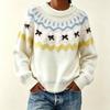 Fair Island Knitted New Round Neck Loose Contrasting Large Size Sweater Autumn And Winter Women'S Jacquard Knitted Sweater