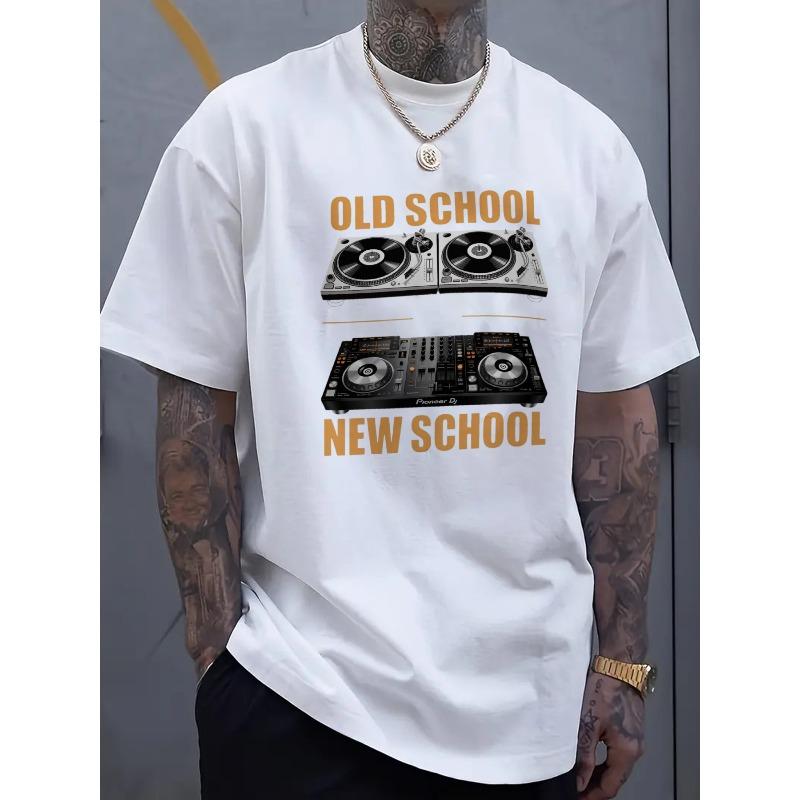 

European sizes Men s Short Sleeve T-Shirt Black Old School New School DJ Turntable Print for Casual Wear 4XL білий