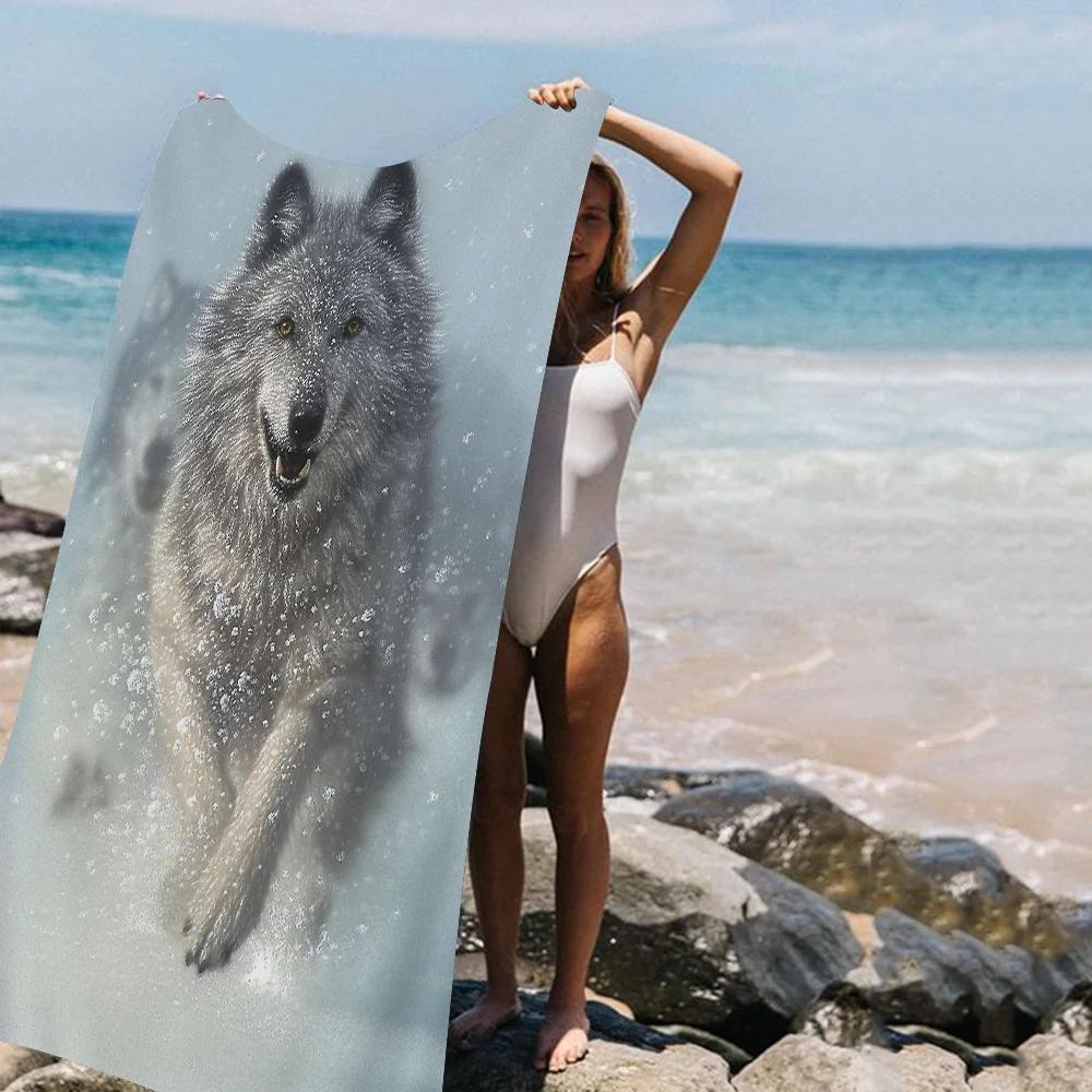 

Animal wolf wallart Microfiber Blanket Quick Drying Beach Towels Oversized Printing Super Absorbent Pool Towel Blanket W40*H60(CM)