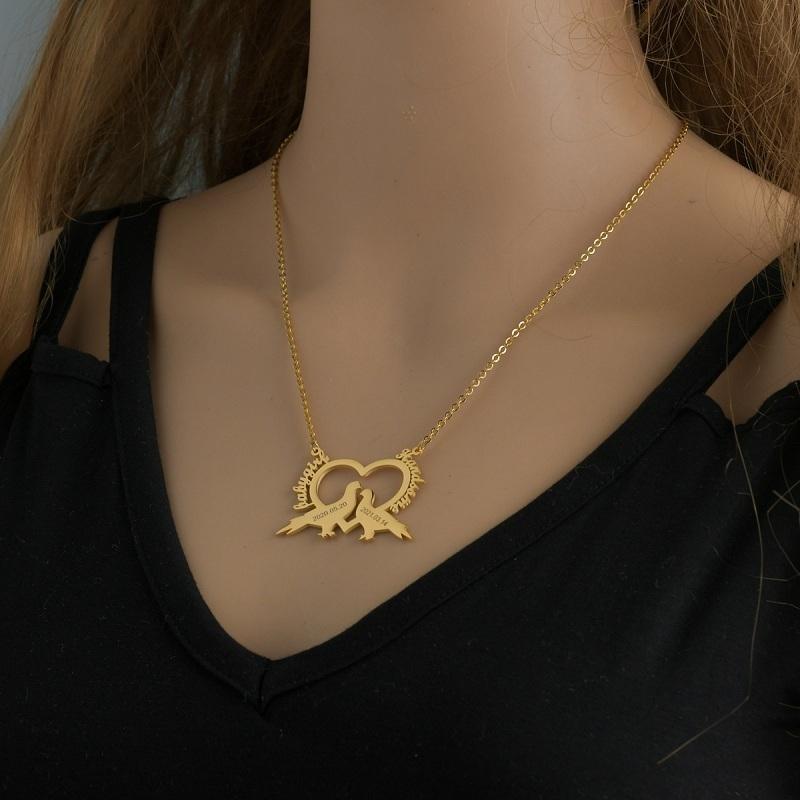 Atoztide Personalized Custom Bipedal Bird Name Engrave Date Necklace Stainless Steel for Women Couple Anniversaries Jewelry Gift