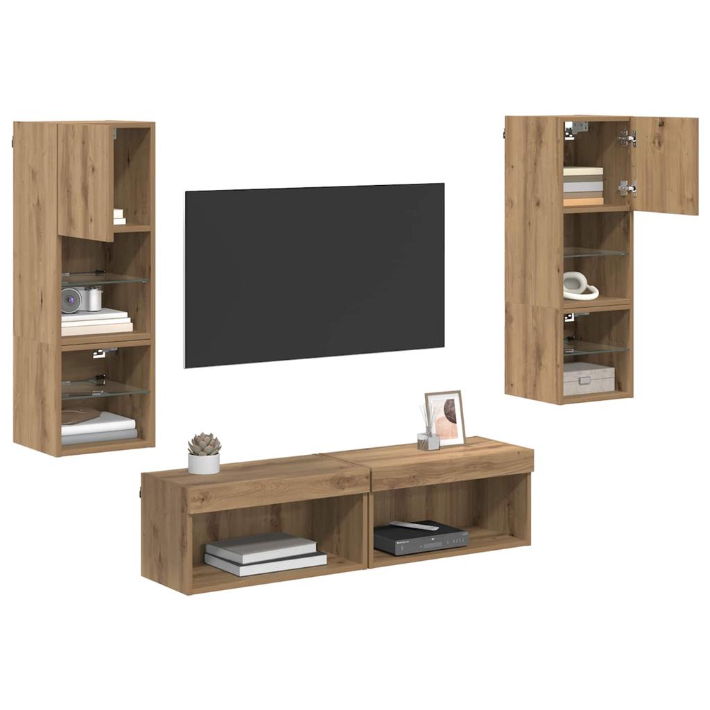 TV Wall Mounted Shelf Unit 6 pcs Artisan Oak Wood Based Material
