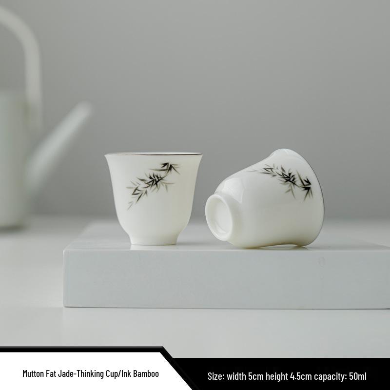 Dehua White Porcelain Mutton Fat Jade Ink Bamboo Kung Fu Tea Set with Customizable Logo Gift Box Default Item