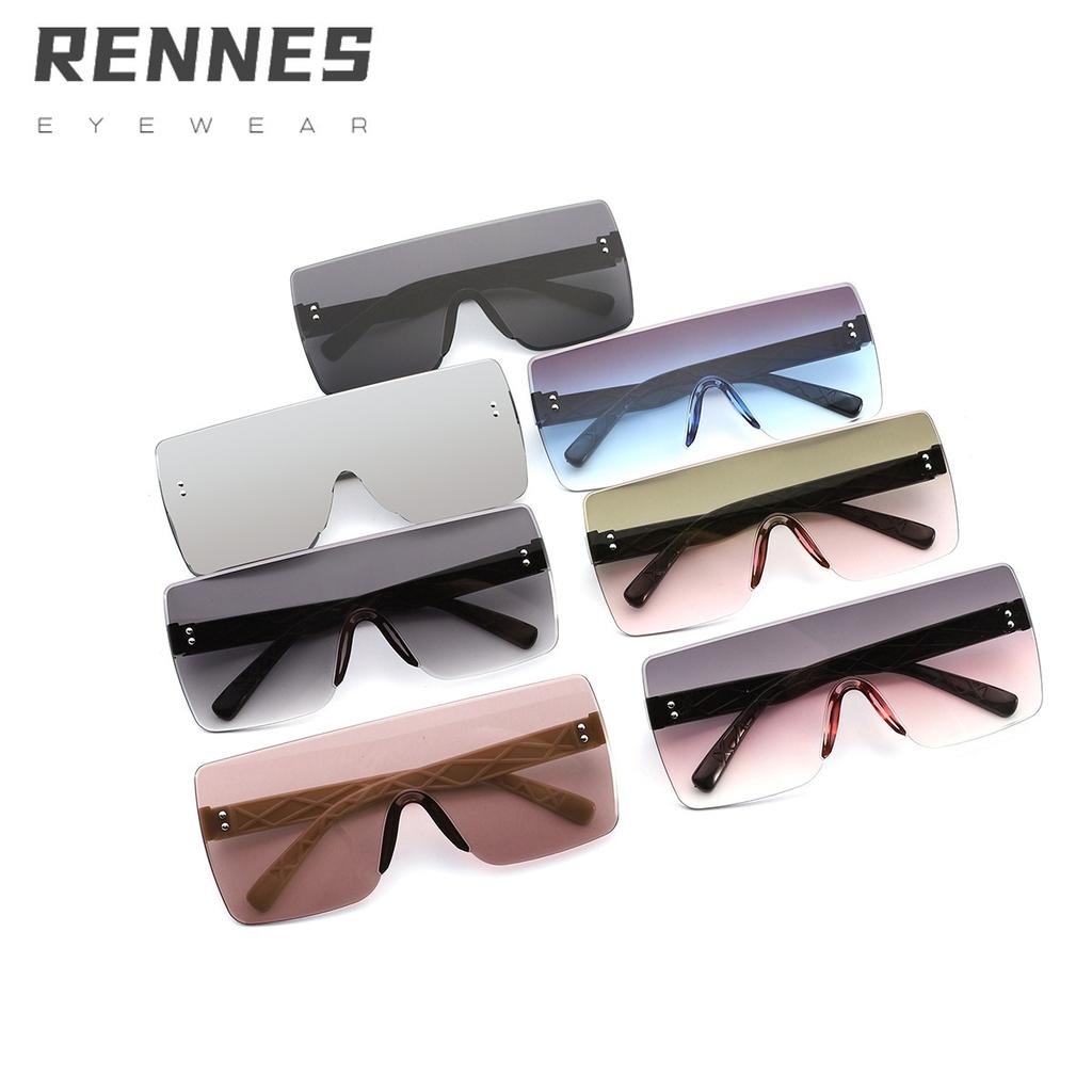 Rennes retro oversized rectangular one-piece sunglasses for men and women showing small faces and gradually changing contrasting colors Outdoor sunsh