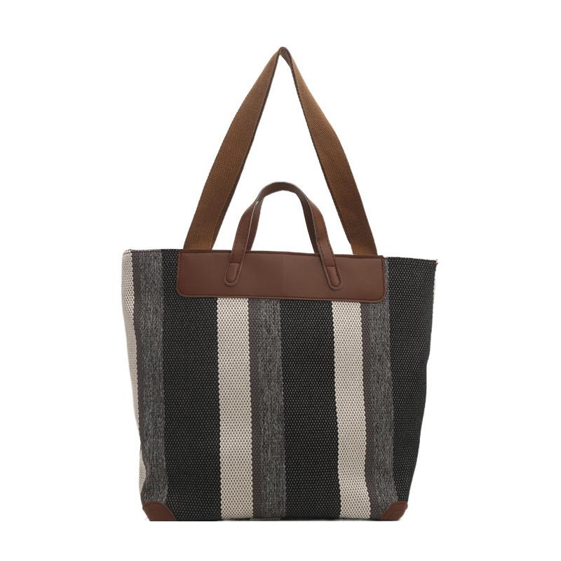 Women Large Capacity Striped Shoulder Bucket Bags Shopping Totes Contrast Color Commute Shopper Handbags