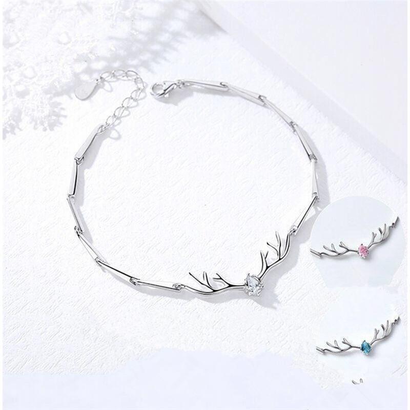 Antler Inlaid Diamond Silver Bracelet - Korean Style, Versatile Fashion for Women, Ideal Gift for Best Friends or Students at Christmas