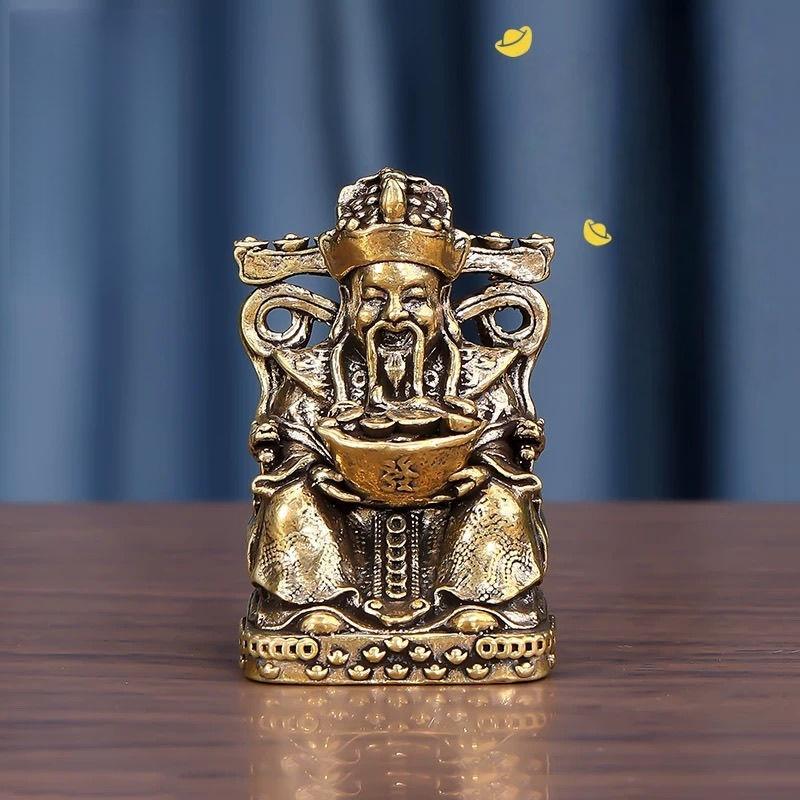 1Pcs Desktop Wealth Recruitment Decor Statue Gift Pure Brass Mini Gods Of Wealth Ornament For Home Office Living Room Accessory