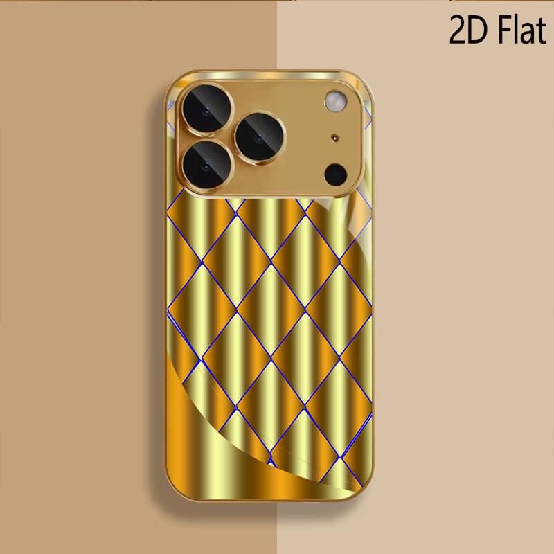 Gold Pattern Patterned Tempered Glass Design for iPhone16 17 Pro Max 15 14 13 12 11 ProMax Phone Case Camera Cover Shockproof H