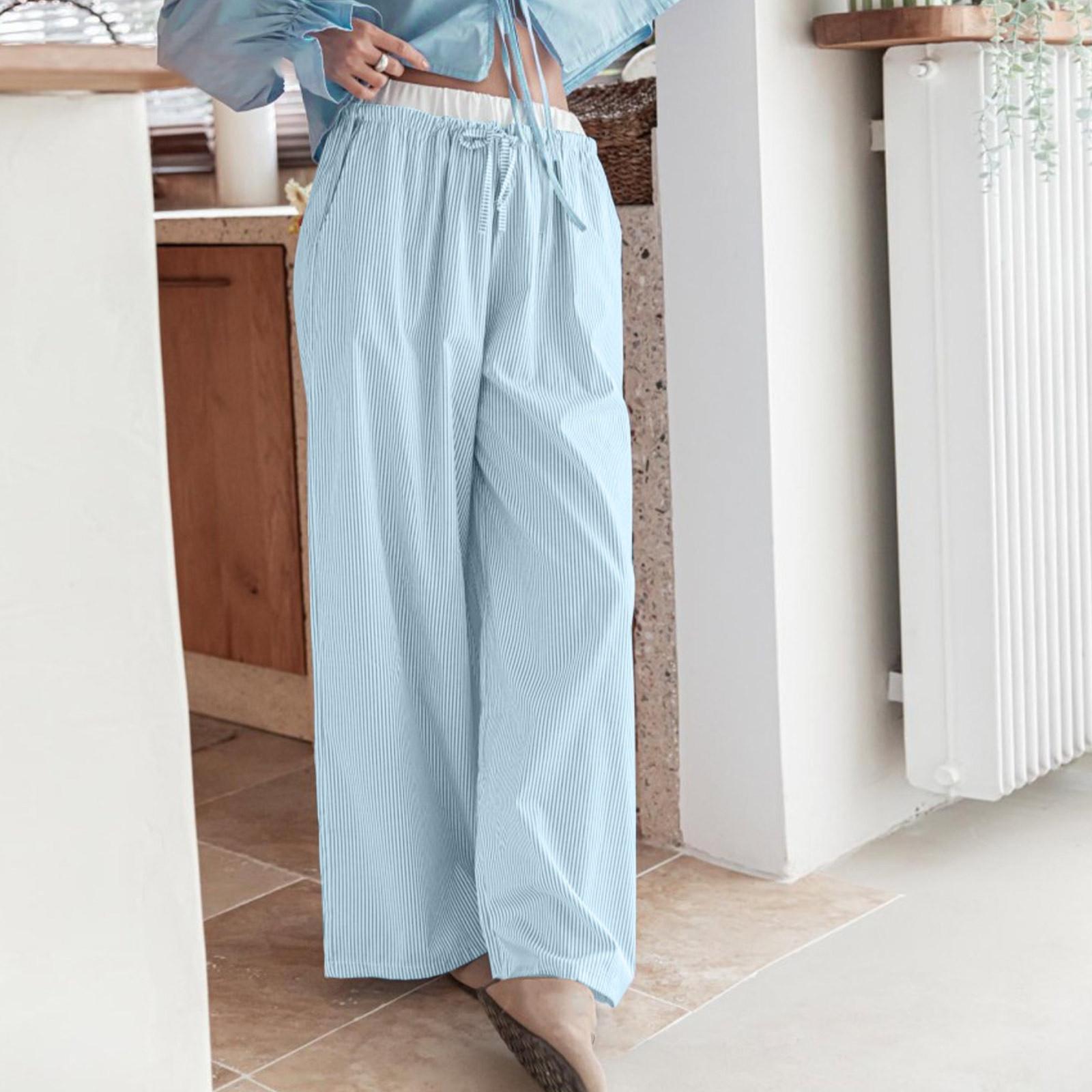 

Женские полосатые свободные брюки с эластичной резинкой на талии Женские повседневные брюки M синий