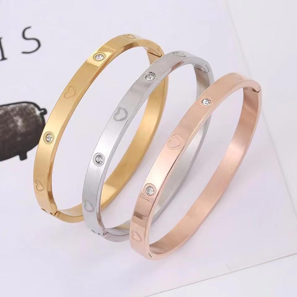 Trendy Shining Zircon Bracelets For Women Clover Print Love Pulseiras Stainless Steel Bangles Feminina Zircon Gift