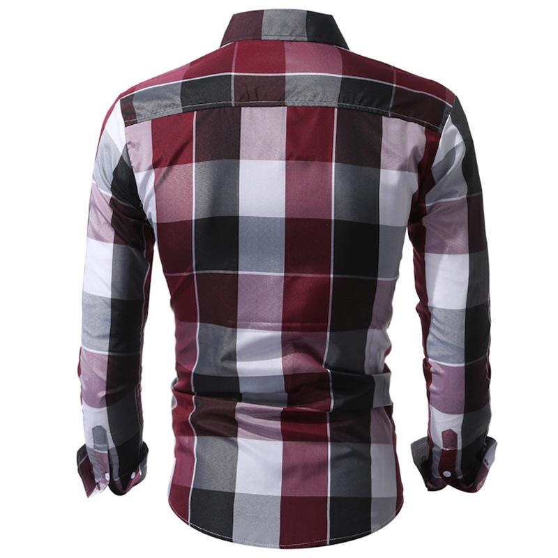 Camicia a Quadri da Uomo a Maniche Lunghe Moda Revers Casual Camicia da Uomo a Maniche Lunghe Top