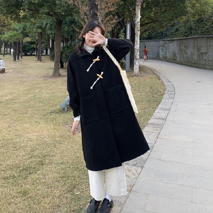 

Women s Black Wool Coat - Autumn/Winter Mid-Length, Loose & Thickened Fit 2X Large чорний