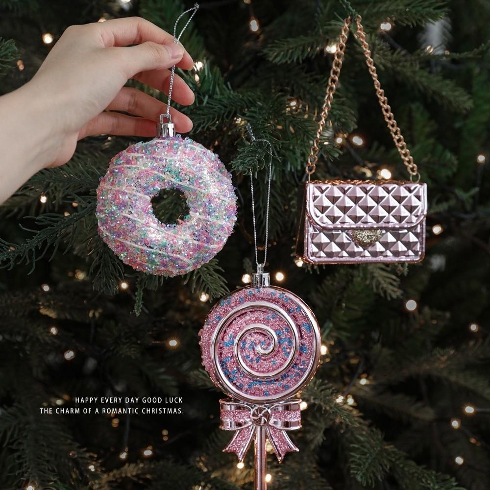 Snowflake Christmas Tree Ornament PVC 3D Pink Pendant DIY Lollipop Ornaments Holiday Decor