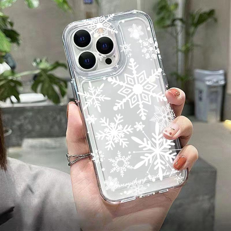 Phone Case For iPhone 17 Pro Max Air 16E 16 15 14 13 12 11 7 8 Plus XS X XR Christmas Winter Snowflake Shaped Pattern Soft Cover