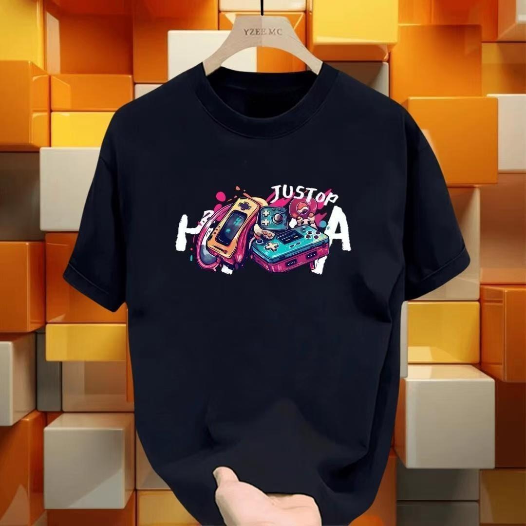 

2026 New American Fashion Game Machine Cat Graphic Print High Quality Unisexs and Womens TShirts Round Neck Loose Short Sleeves 4XL