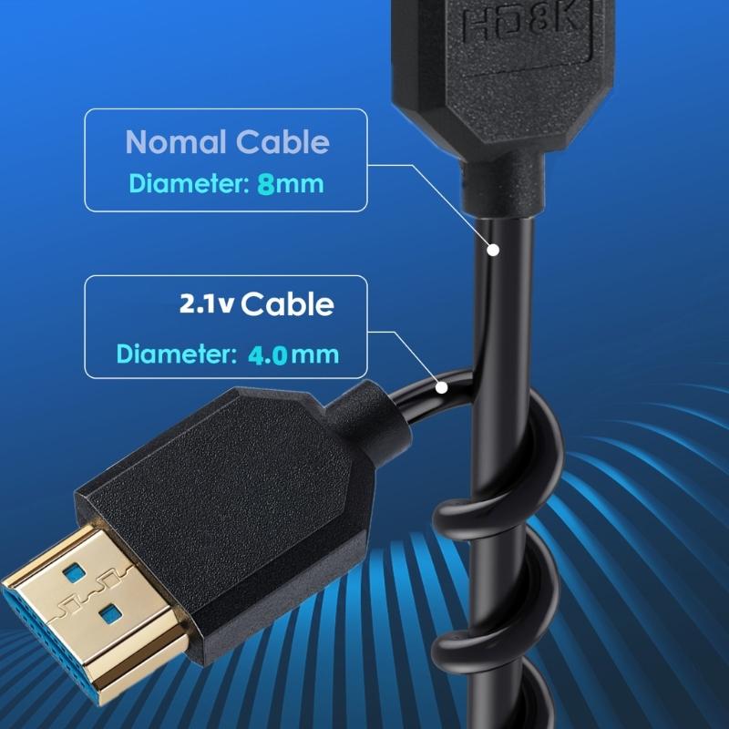 2.1 HDTV-compatible Video Cable Supports 8K at 60Hz and 4K120Hz for Cameras Laptops Screens Extension Cord