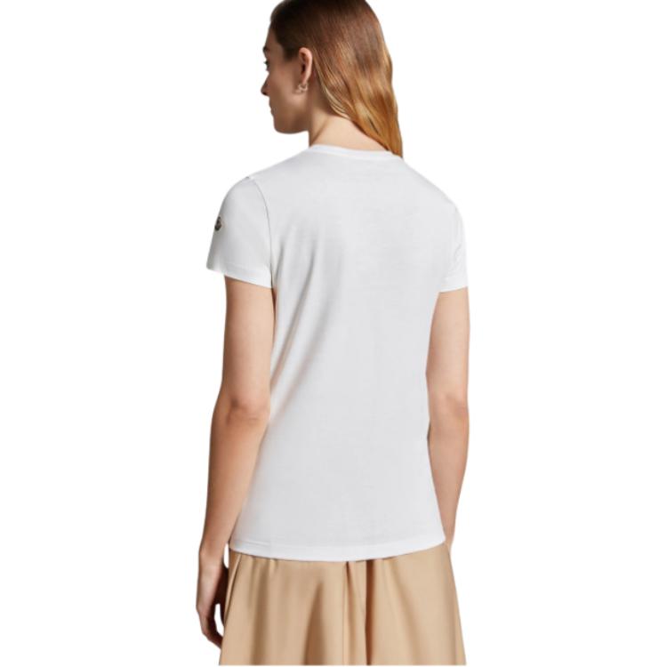 Moncler Solid Color Round Neck Regular Fit Short Sleeve T-Shirt Women Tops White J1-093-8C73200-V8058-033
