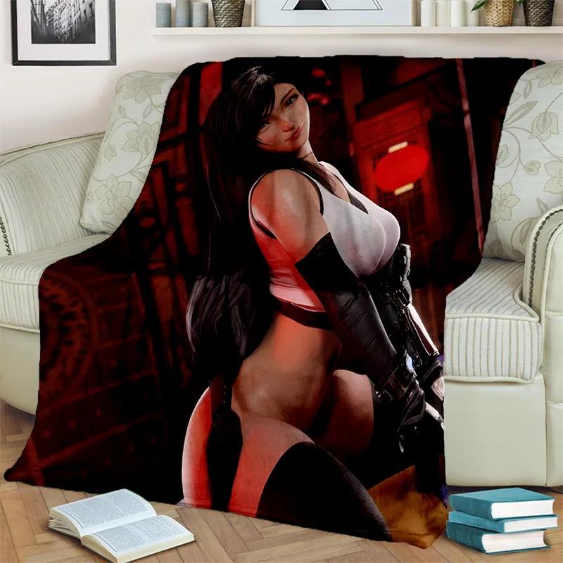 3D Tifa Aerith Sexy Lace Girl Game Cartoon Blanket,Soft Throw Blanket for Home Bedroom Bed Sofa Picnic Office Cover Blanket Kids