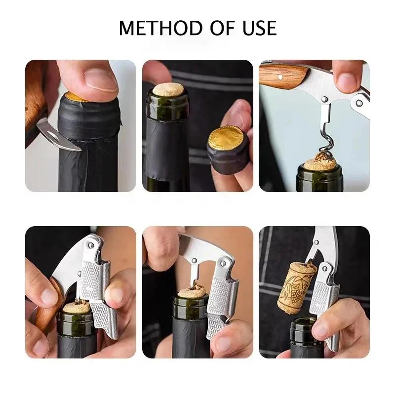 Wood Handle Corkscrew Professional Wine Opener Portable Screw Corkscrew Multifunction Beer Cap Bottle Opener Kitchen Bar Tool