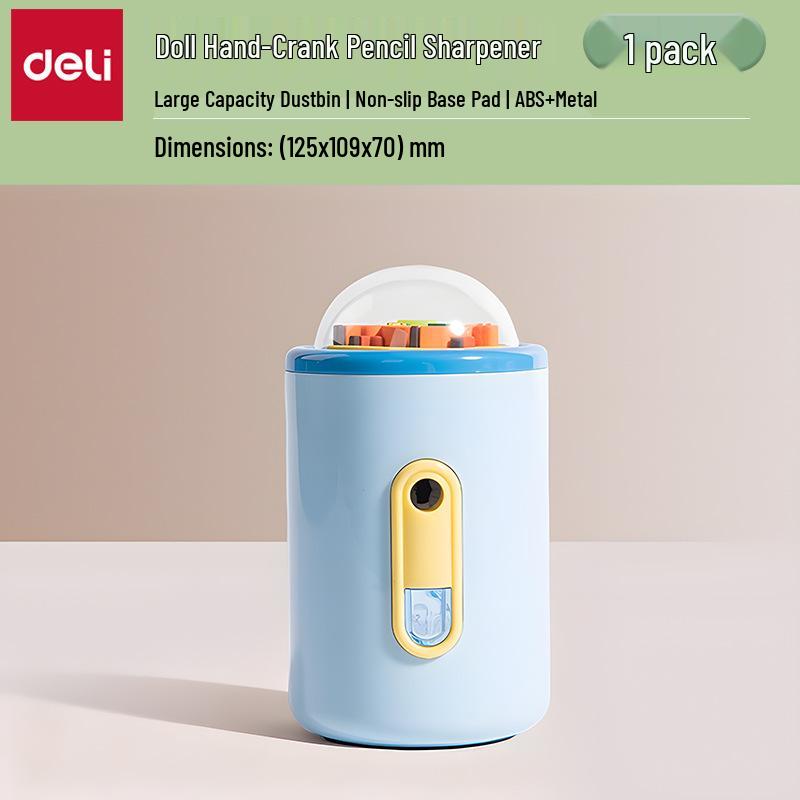Deli MAN033 Hand-Crank Rotating Doll Pencil Sharpener for Students and Children