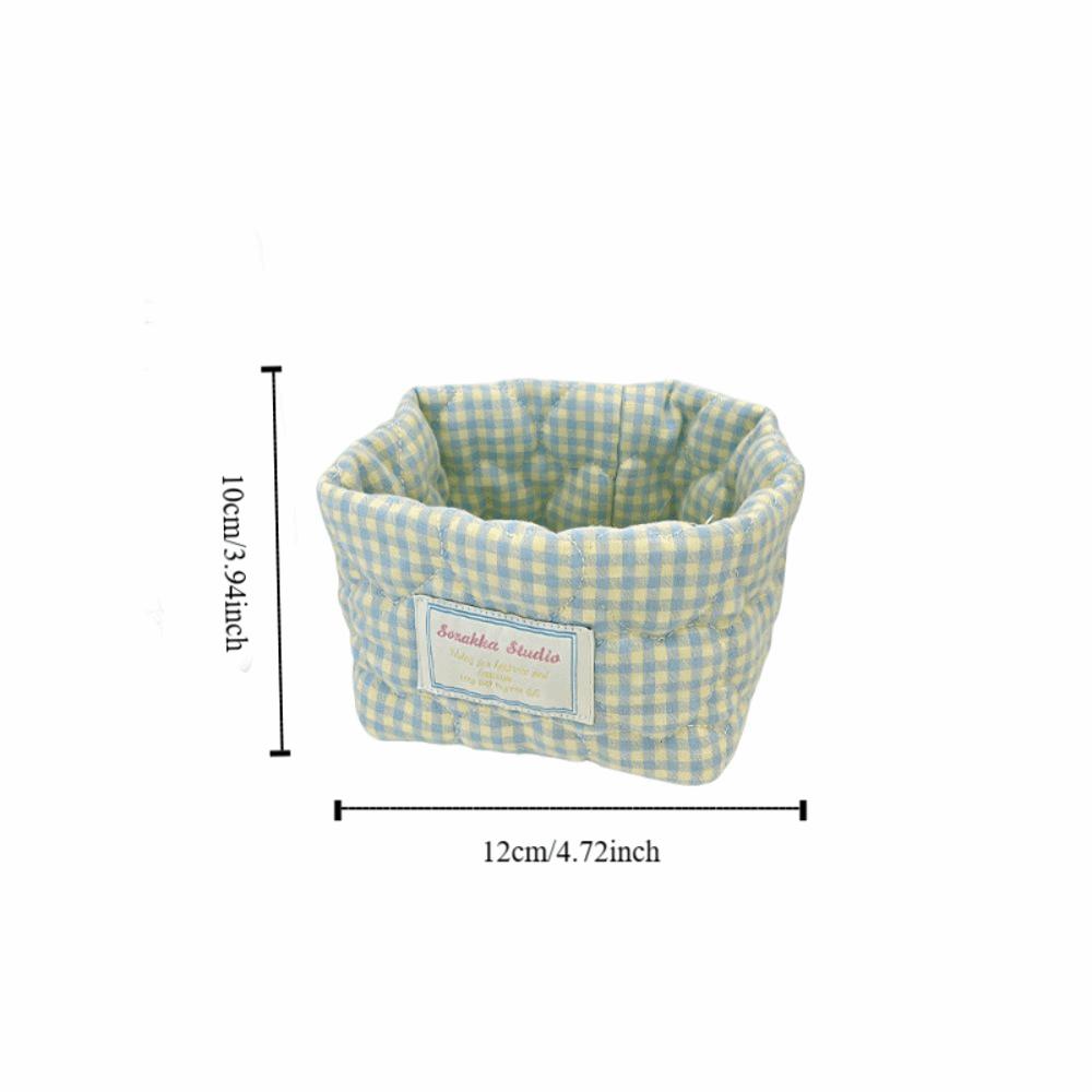 Plaid Stripe Grid Fabric Storage Basket Washable Desk Organize  Kitchen Supplies