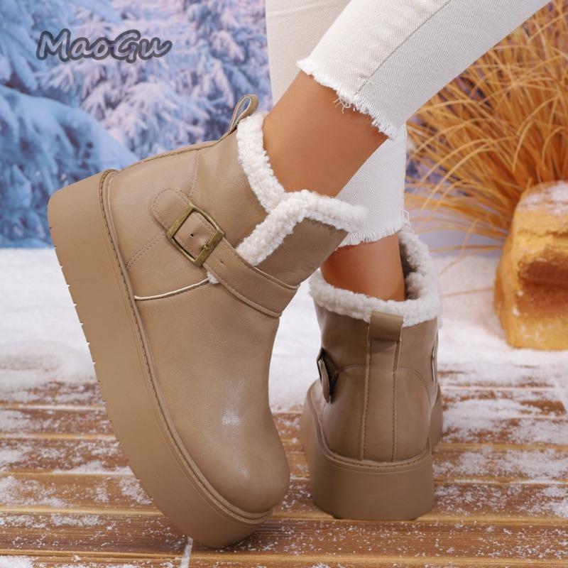 Fashion New Winter Women Snow Boots Warm Female Antiskid Soft Leather Shoes Non-Slip Thermal Plush Ankle Boots Size 35-40 Botas Mujer