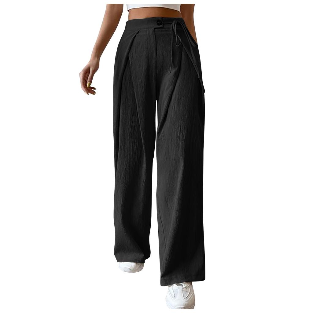 High Waisted Women's Button Up Straight Leg Pants Casual Color Wide Leg Pants