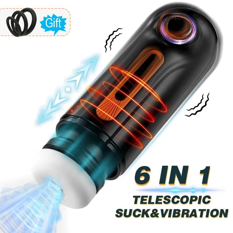 6 IN 1 Masturbation for Men Automatic Telescopic Sucking Blowjob Man Vibrator Masturbator Cup Pussy Real Vagina Sex Toys for Men