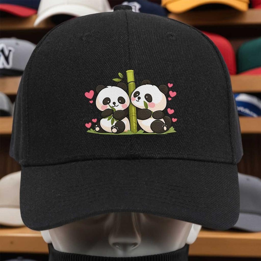 Cute Panda Couple Bamboo Hearts Baseball Cap Polyester Casual Adjustable Adult Hat