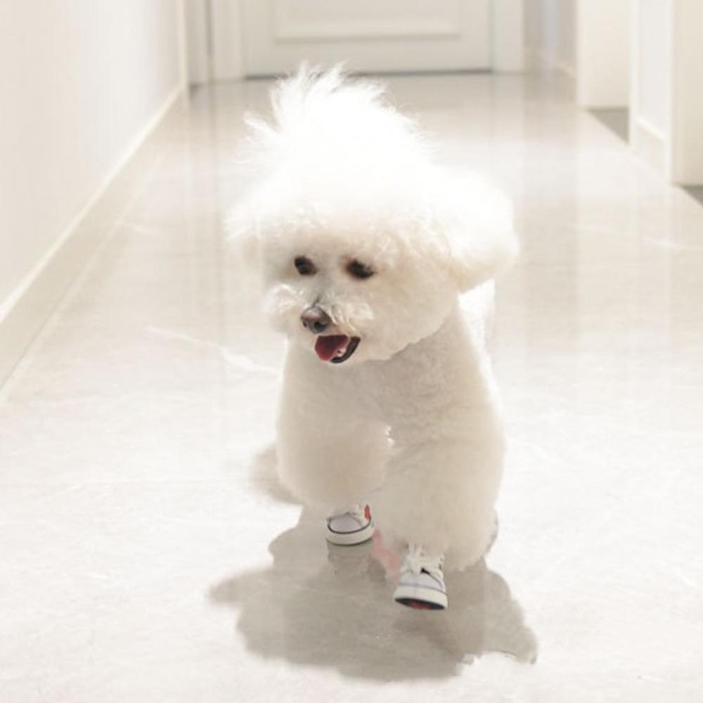 4 Stück Rutschfeste Hundeleinwandschuhe Verschleißfeste Welpensport-Sneaker Haustier-Denim-Stiefel Frühling und Herbst