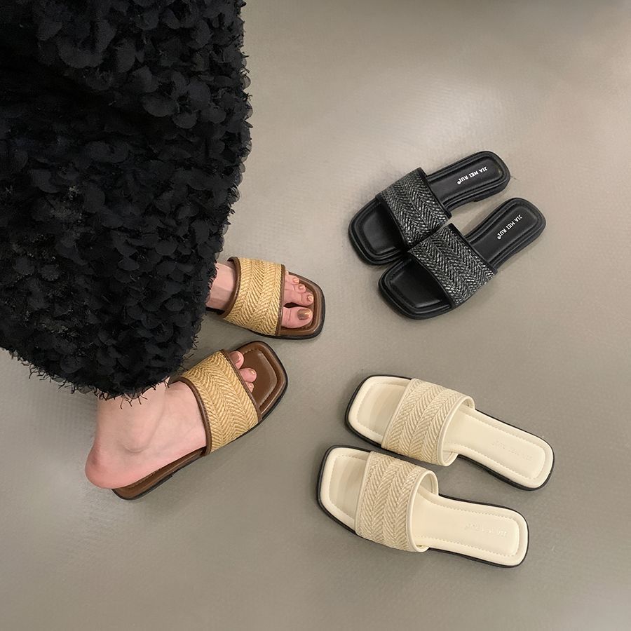 Women's Slippers Women's Summer Wear New Niche Retro Fairy Style with Skirt Versatile Flat Bottom Seaside Sandals