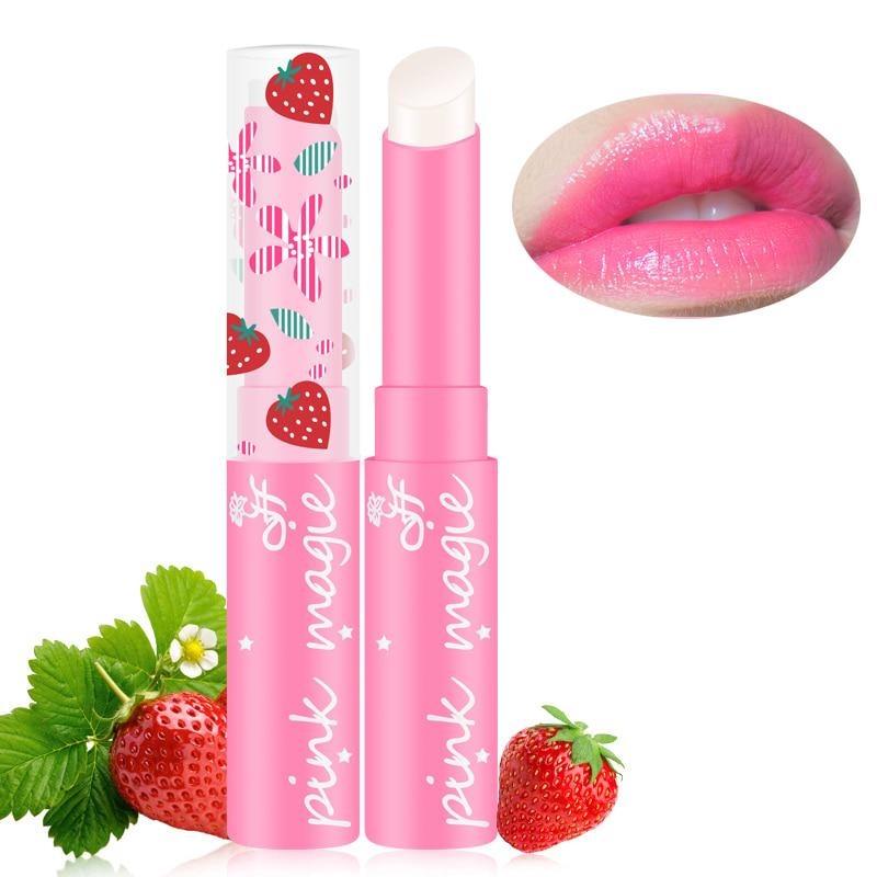 Strawberry-Themed Moisturizing Lip Balm with Temperature Change Color In Nude Pink