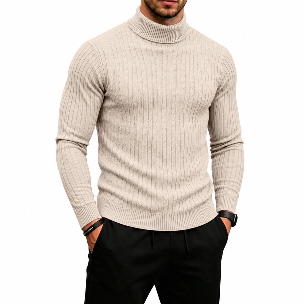Men's Cable Knit Turtleneck Sweater Long Sleeve Warm Pullover for Fall Winter