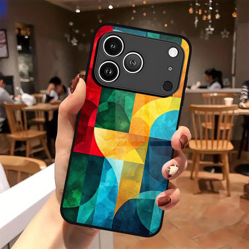 Colorful Arc Pattern 2D Phone Case for iPhone 17 16 15 14 13 12 11 X XR XS Max Pro 8 Plus Glass Protective Cover